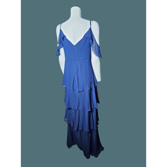 Ever Pretty Womens Blue Cold Shoulder Ruffle V Neck Maxi Dress Size 12 - Picture 4 of 9